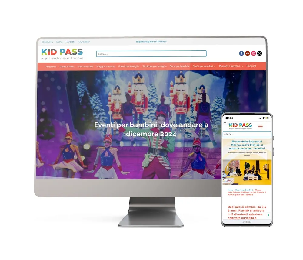 Il portale kidpass.it aperto su un computer e su uno smartphone